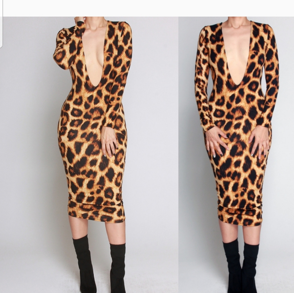 CHEETAH ANIMAL PRINT FITTED DRESS - Picture 1 of 2